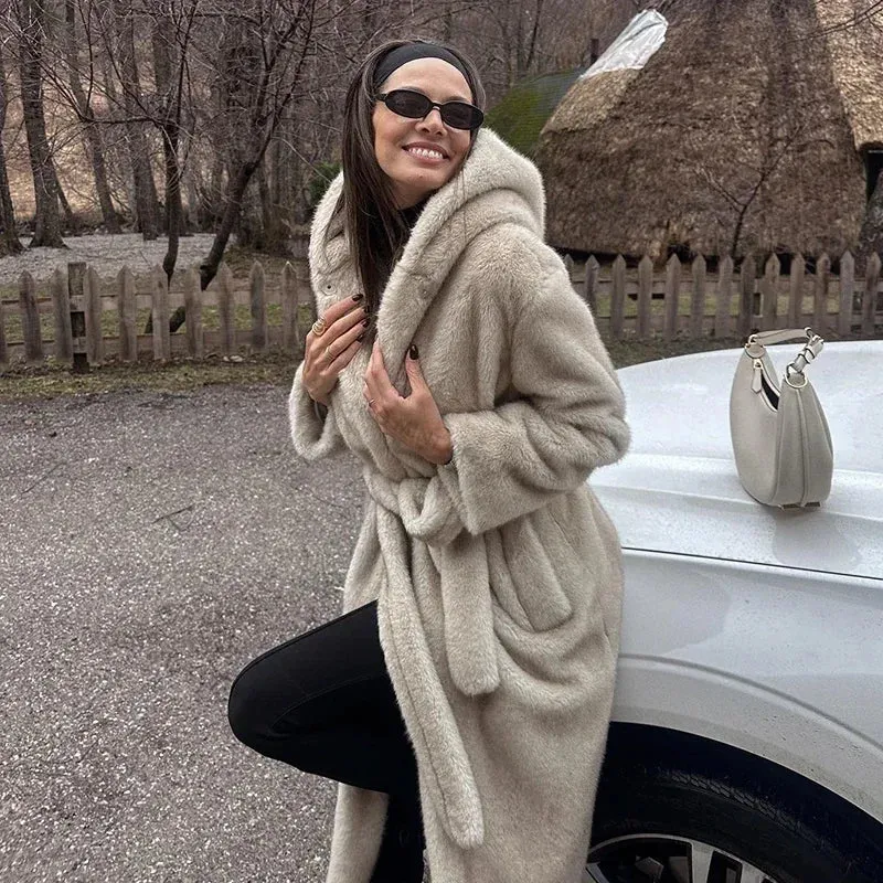 Neo Mint Belted Mink Fur Overcoat