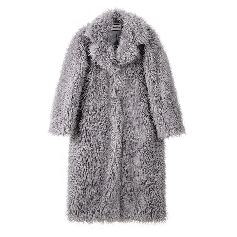 Neo Mint Extra Long Luxury Lamb Fur Teddy Coat Women 2024 Winter Ladies Mob Wife Style Oversized Chunky Faux Fur Jacket Overcoat