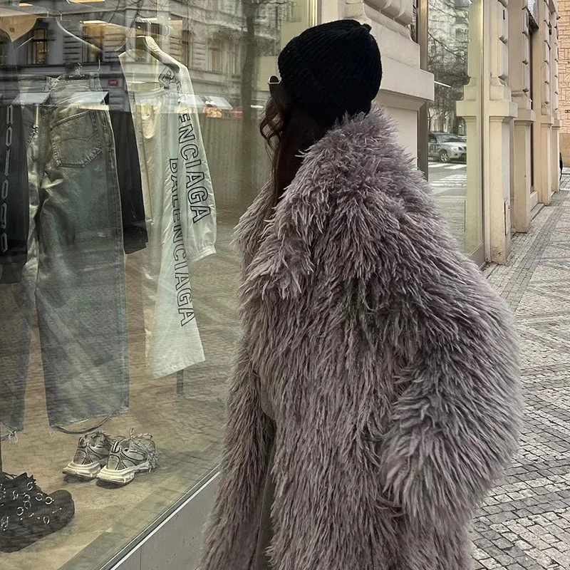 Neo Mint Extra Long Luxury Lamb Fur Teddy Coat Women 2024 Winter Ladies Mob Wife Style Oversized Chunky Faux Fur Jacket Overcoat