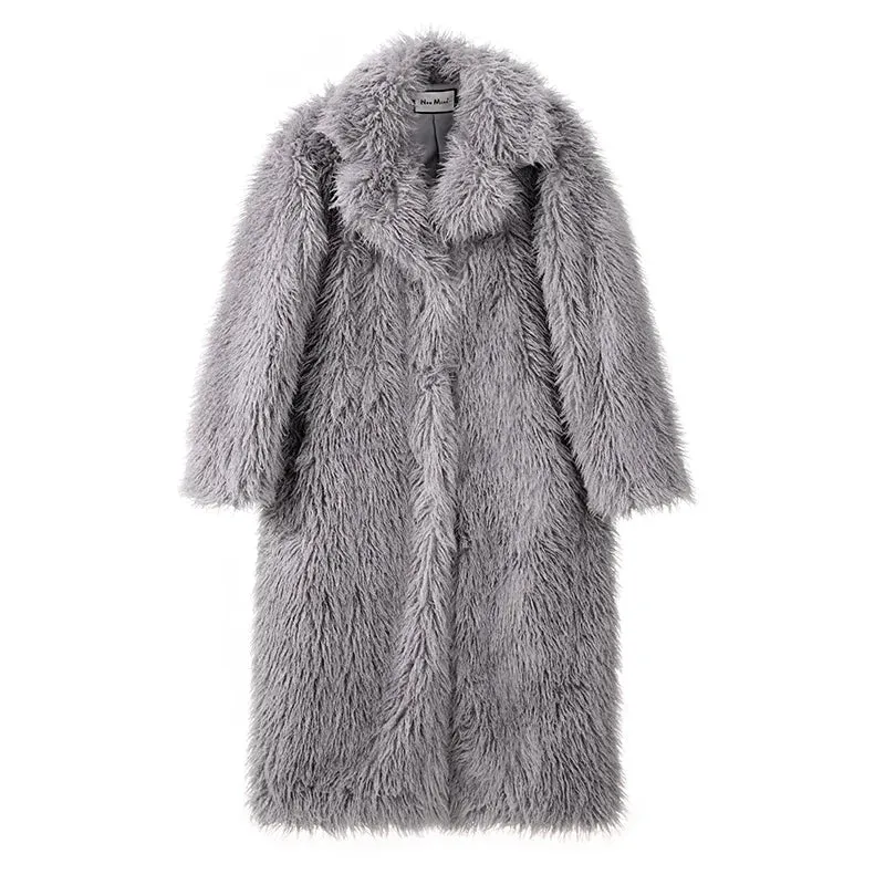 Neo Mint Extra Long Luxury Lamb Fur Teddy Coat Women 2024 Winter Ladies Mob Wife Style Oversized Chunky Faux Fur Jacket Overcoat
