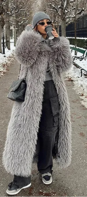 Neo Mint Extra Long Luxury Lamb Fur Teddy Coat Women 2024 Winter Ladies Mob Wife Style Oversized Chunky Faux Fur Jacket Overcoat
