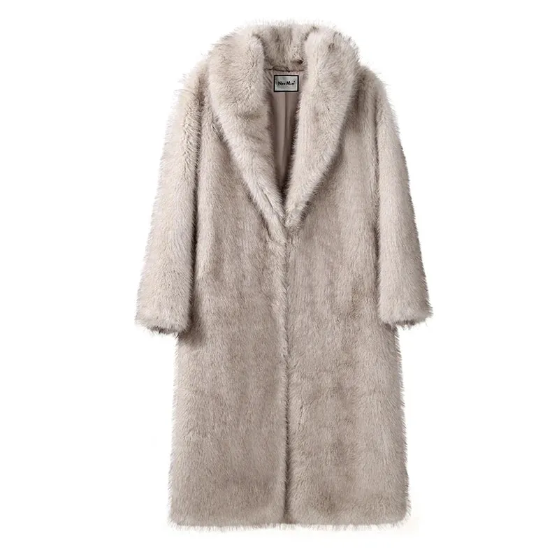 Neo Mint Luxury Mob Wife Aesthetic Long Faux Fur Coat Women Winter 2024 Fluffy Gradient Fox Fur Jacket Female Furry Overcoat