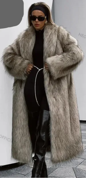 Neo Mint Luxury Mob Wife Aesthetic Long Faux Fur Coat Women Winter 2024 Fluffy Gradient Fox Fur Jacket Female Furry Overcoat