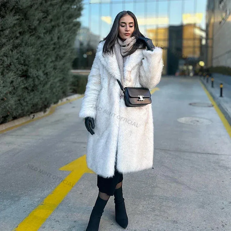 Neo Mint Slouchy Chic Gradient Long Eco Faux Fur Coat Women Winter Thick Warm Fluffy Fox Fur Jacket Brand Fashion Girls Overcoat