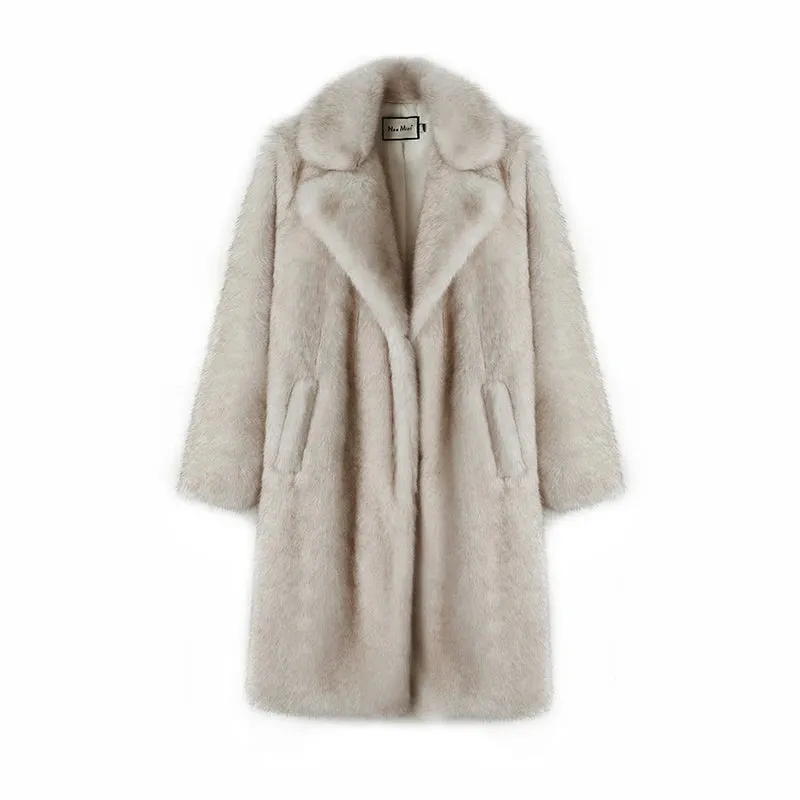 Neo Mint Slouchy Chic Gradient Long Eco Faux Fur Coat Women Winter Thick Warm Fluffy Fox Fur Jacket Brand Fashion Girls Overcoat