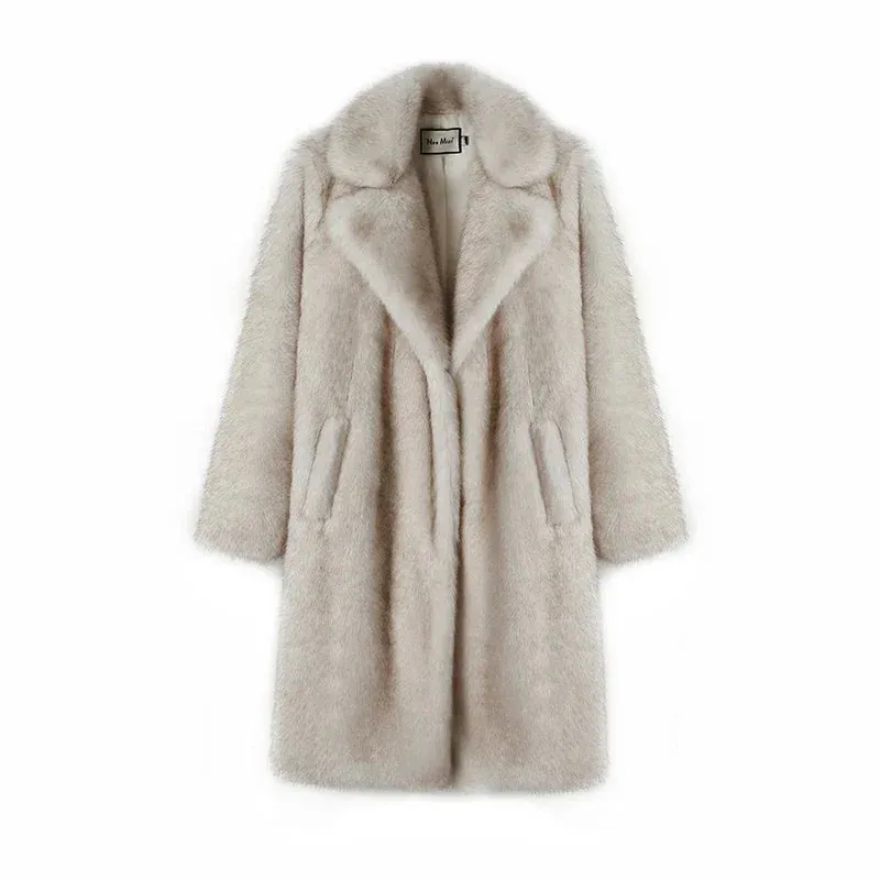 Neo Mint Slouchy Chic Gradient Long Eco Faux Fur Coat Women Winter Thick Warm Fluffy Fox Fur Jacket Brand Fashion Girls Overcoat