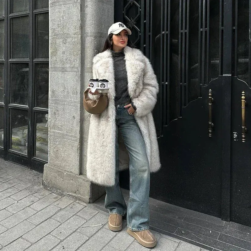 Neo Mint Slouchy Chic Gradient Long Eco Faux Fur Coat Women Winter Thick Warm Fluffy Fox Fur Jacket Brand Fashion Girls Overcoat