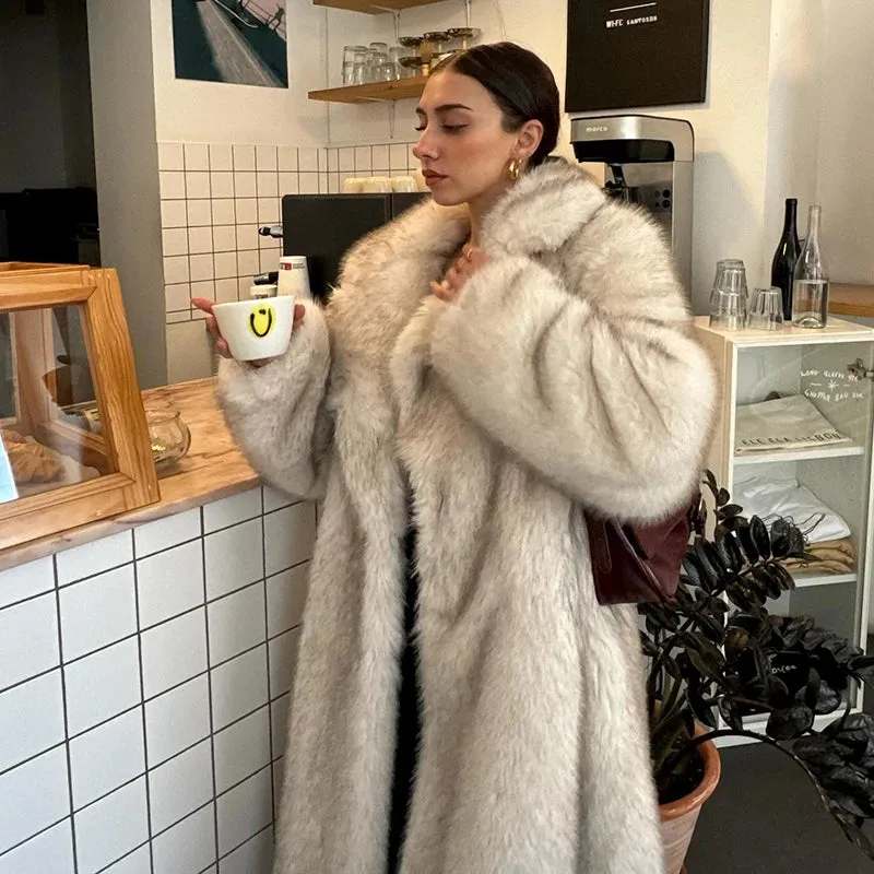 Neo Mint Slouchy Chic Gradient Long Eco Faux Fur Coat Women Winter Thick Warm Fluffy Fox Fur Jacket Brand Fashion Girls Overcoat