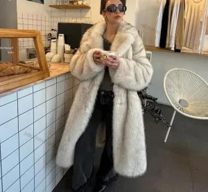 Neo Mint Slouchy Chic Gradient Long Eco Faux Fur Coat Women Winter Thick Warm Fluffy Fox Fur Jacket Brand Fashion Girls Overcoat