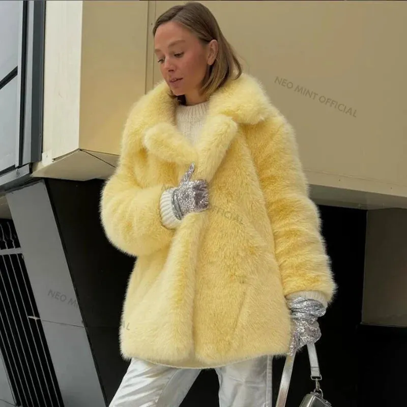 Neo Mint Women Winter 2024 High Quality Luxury Faux Fur Coat Thicken Warm Overcoat Outerwear Hot Girls Solid Long Fox Fur Jacket