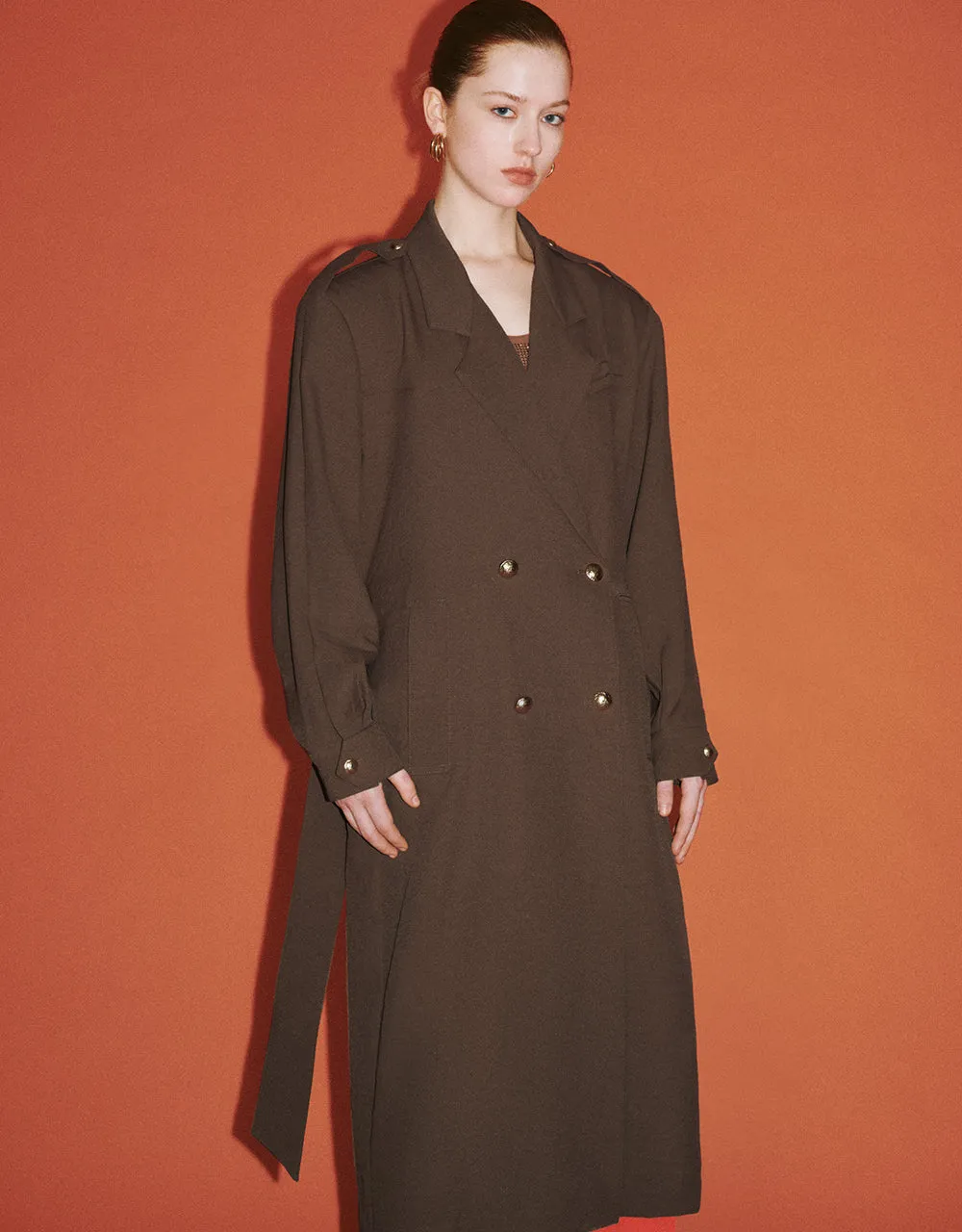 Notch Lapel Trench Coat With Belt