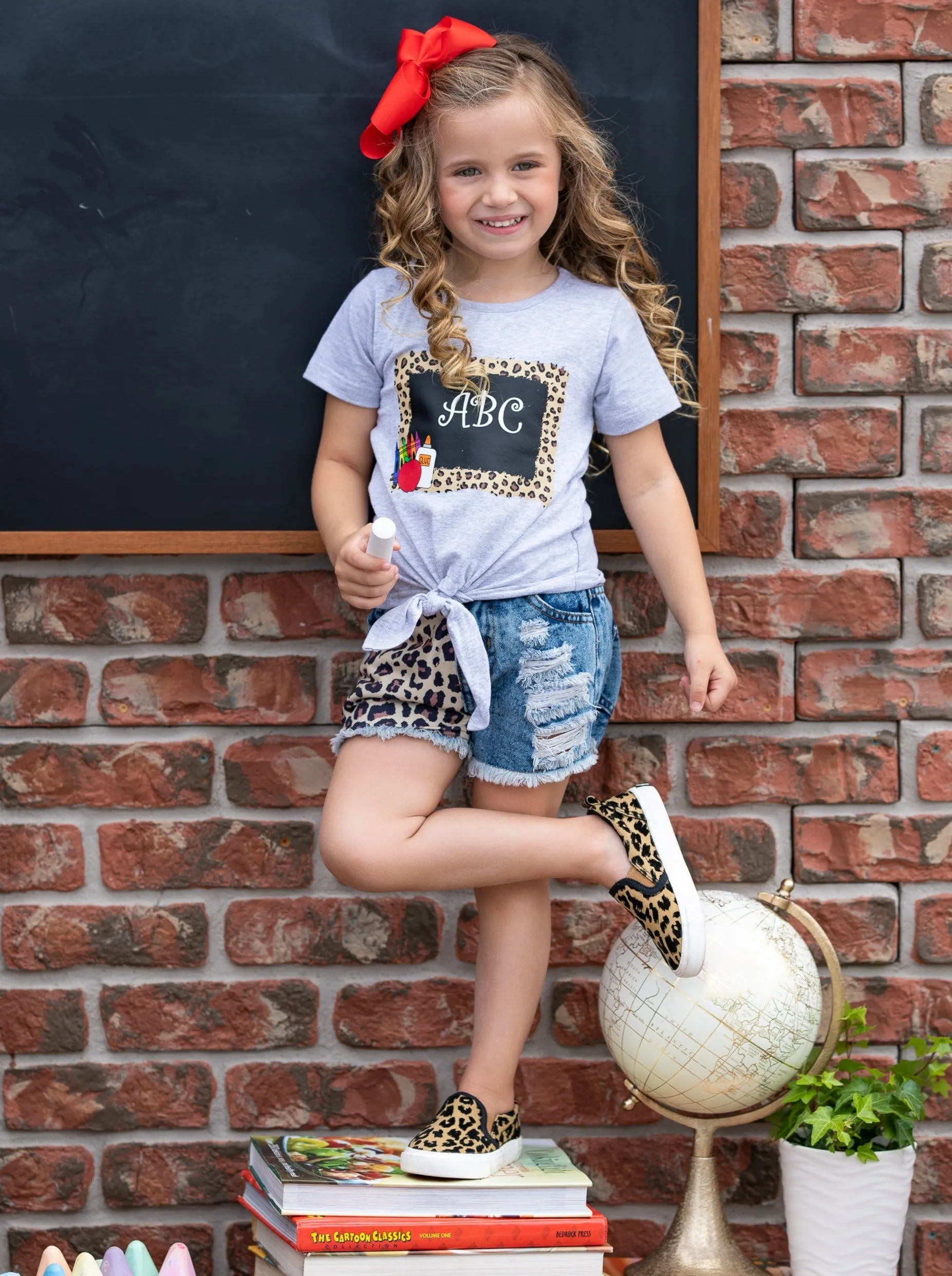 Off To Class Patched Denim Short Set