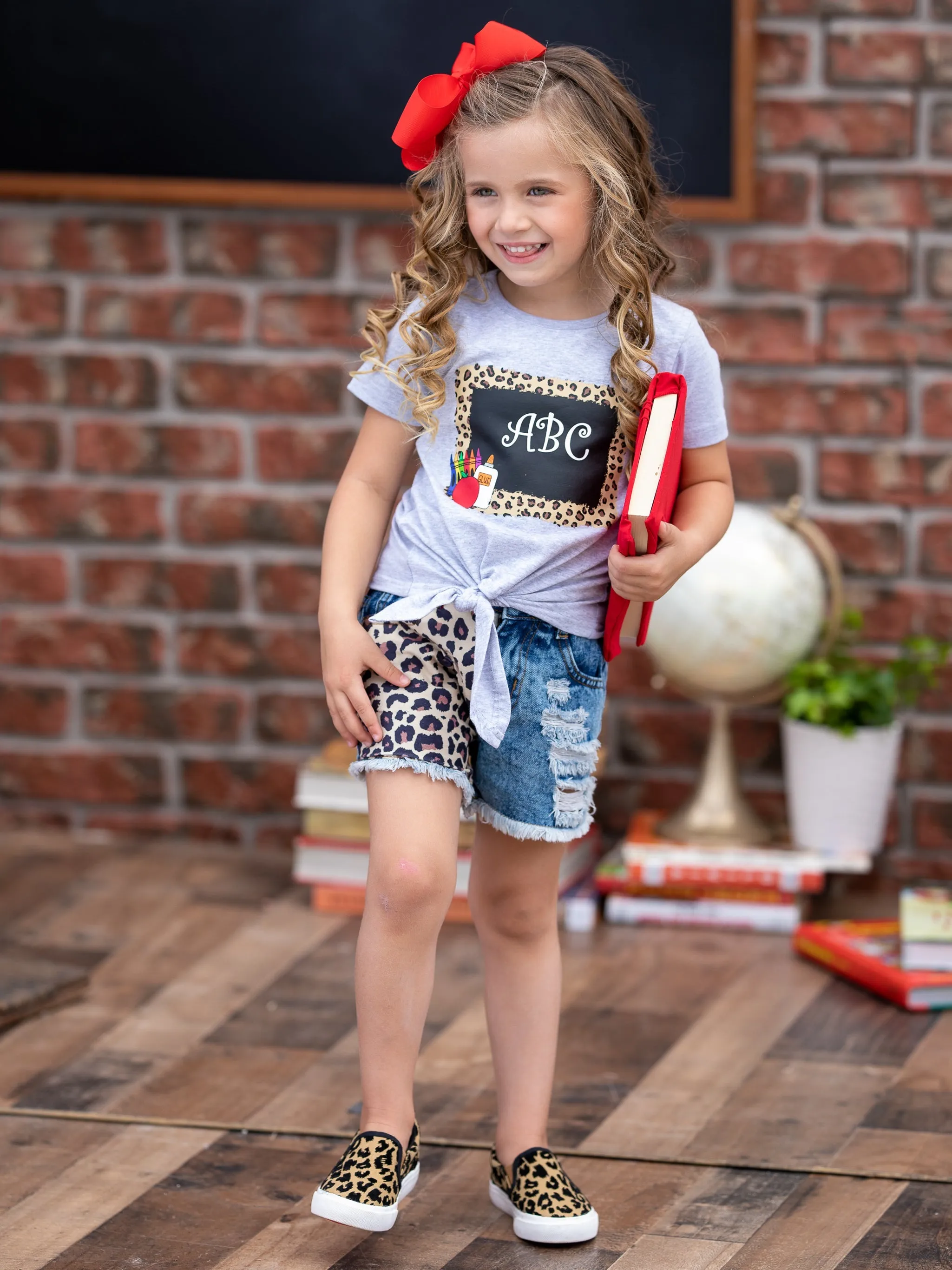 Off To Class Patched Denim Short Set