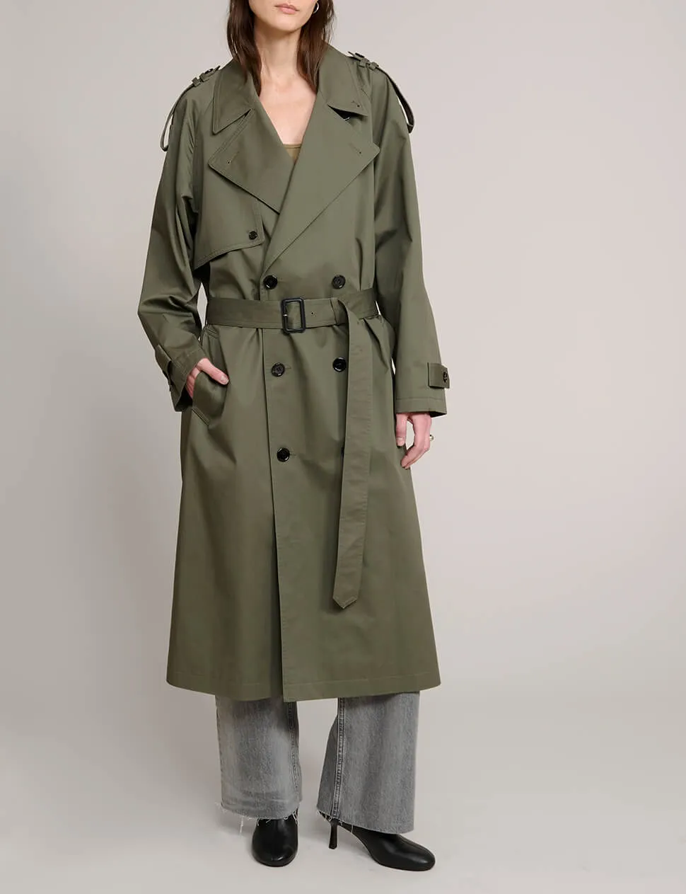 Olive Oversized Trench Jacket