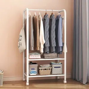 Organize in Style Portable Closet Wardrobe With Freestanding Garment Rack and 2 Shelves on Wheels