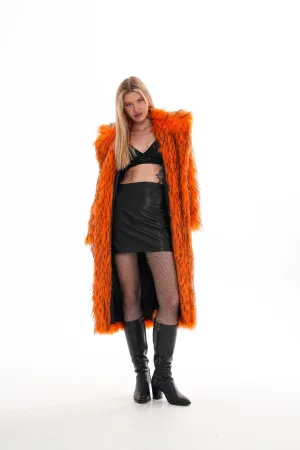 Oversize Orange Faux Fur Long Coat Luxury Faux Fur Coat