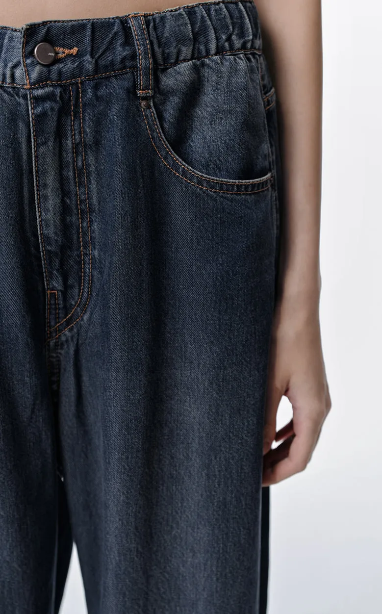Pants / JNBY Twill Tencel Washed Elastic Waist Denim Trousers