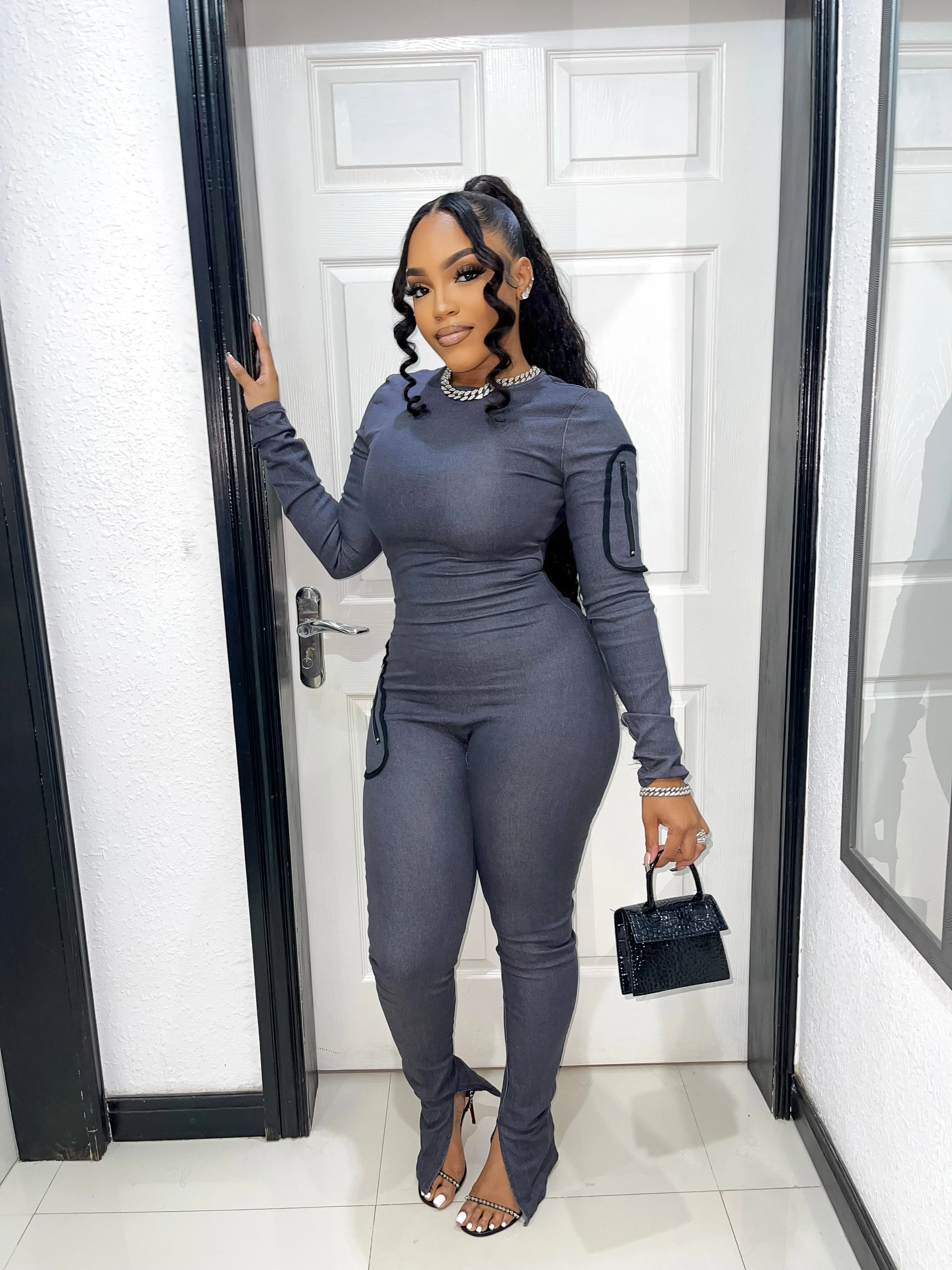 Patched Denim Jumpsuit
