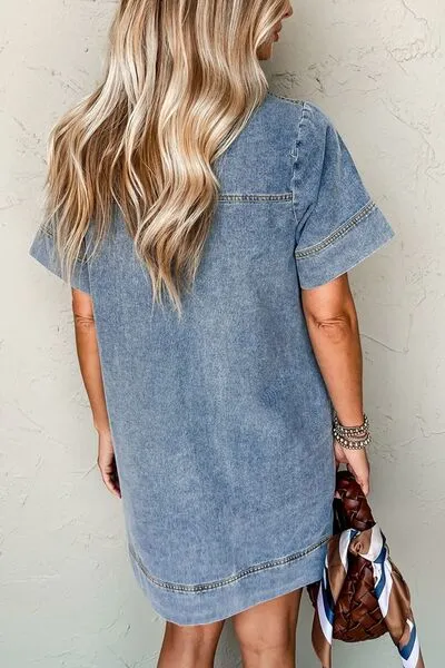 Patched Pocket Denim Mini Dress