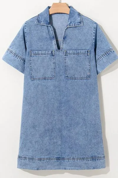 Patched Pocket Denim Mini Dress