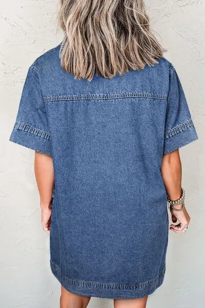 Patched Pocket Denim Mini Dress