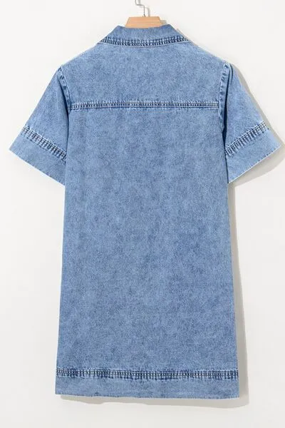 Patched Pocket Denim Mini Dress