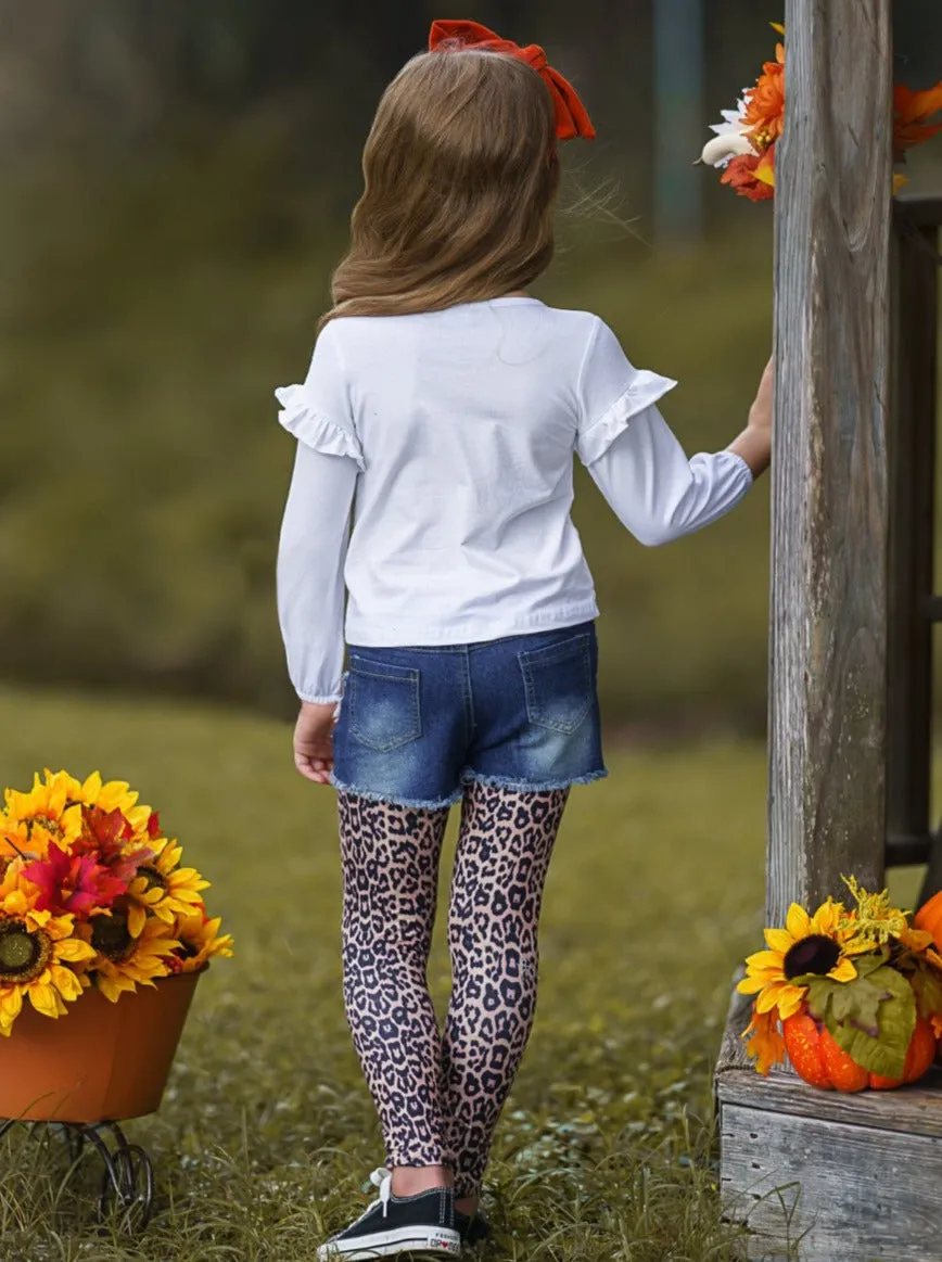 Peace, Love and Pumpkin Patched Denim Shorts and Legging Set