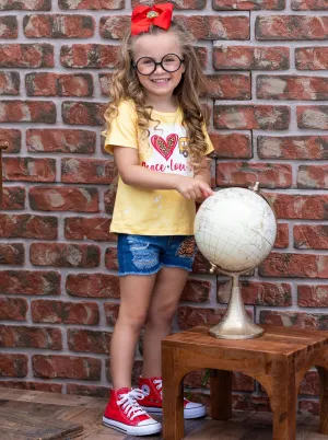 Peace, Love, School Leopard Patched Denim Short Set