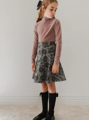 Petite Amalie Black Rose Printed Denim Skirt