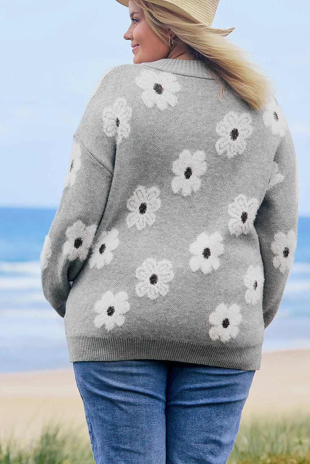 Plus Size Embroidered Floral Sweater