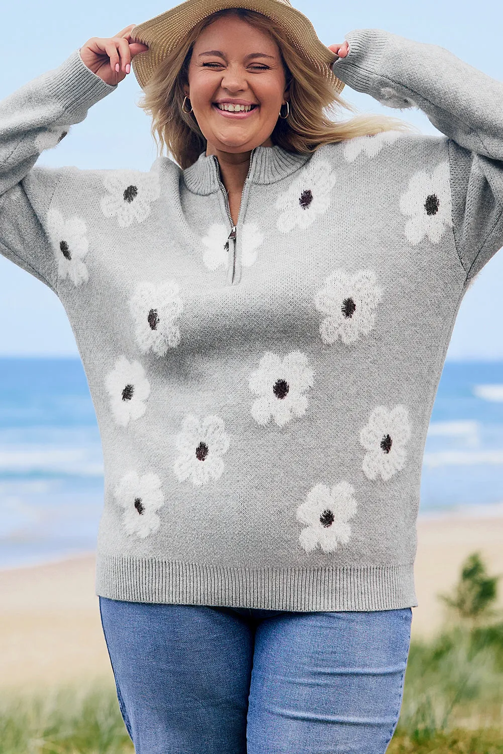 Plus Size Embroidered Floral Sweater
