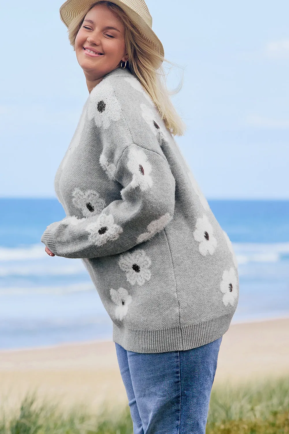 Plus Size Embroidered Floral Sweater