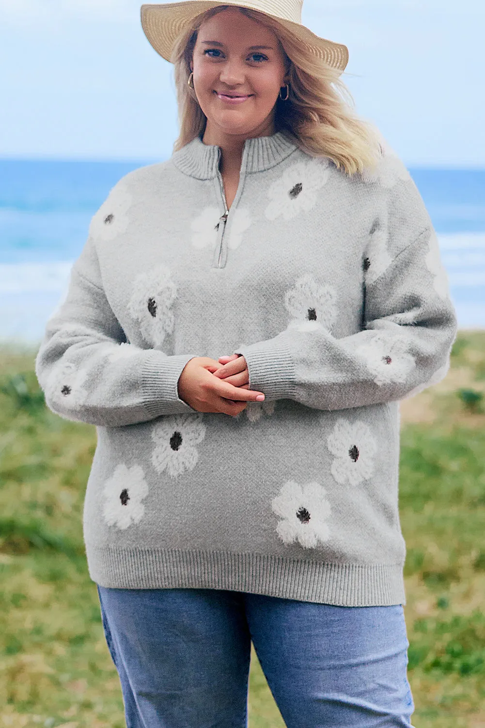 Plus Size Embroidered Floral Sweater