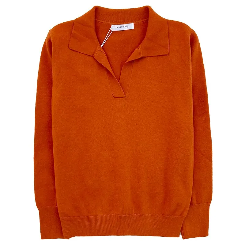 Polo's Neck Long Sleeve Women's Jumper Shirt