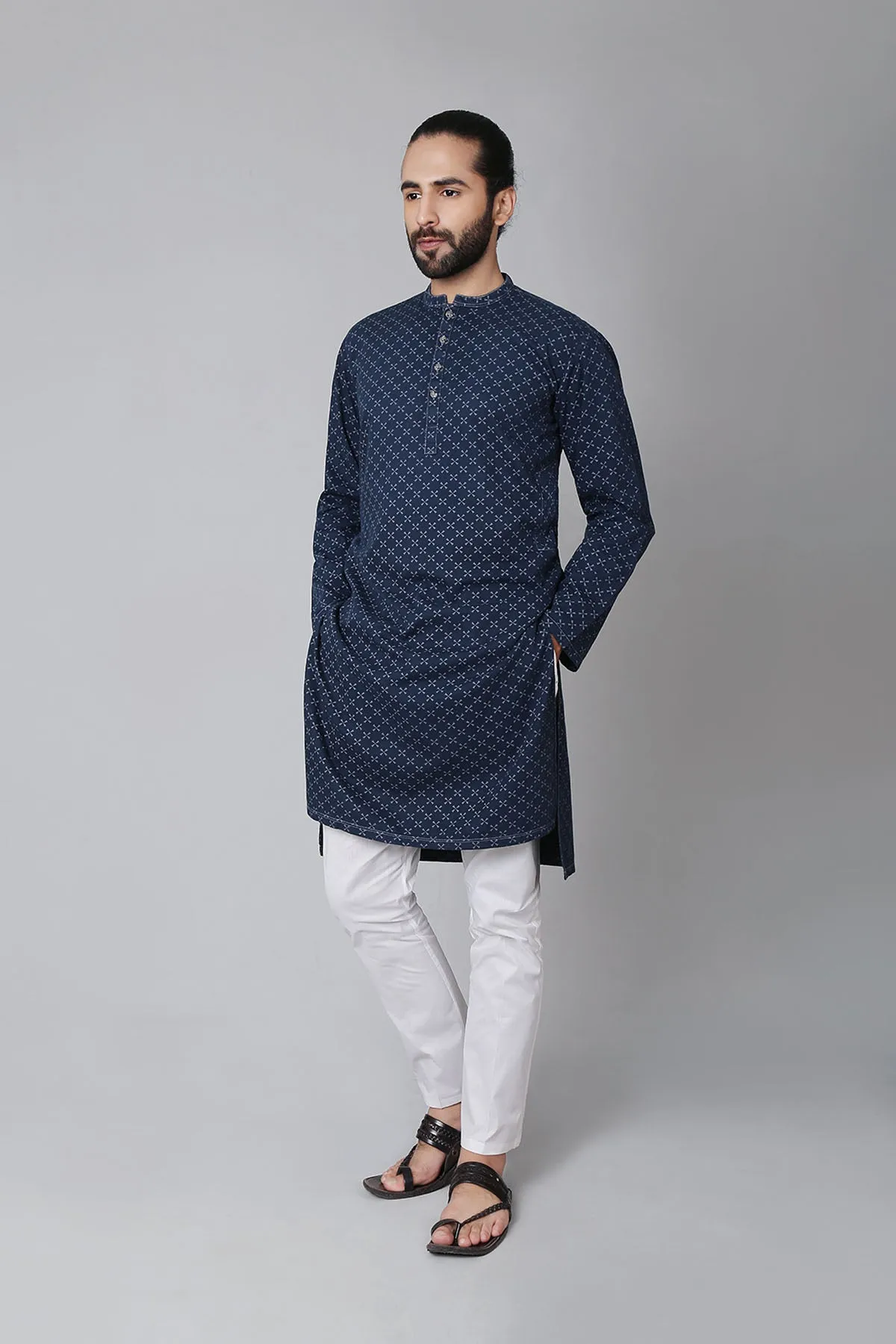 Printed Denim Kurta