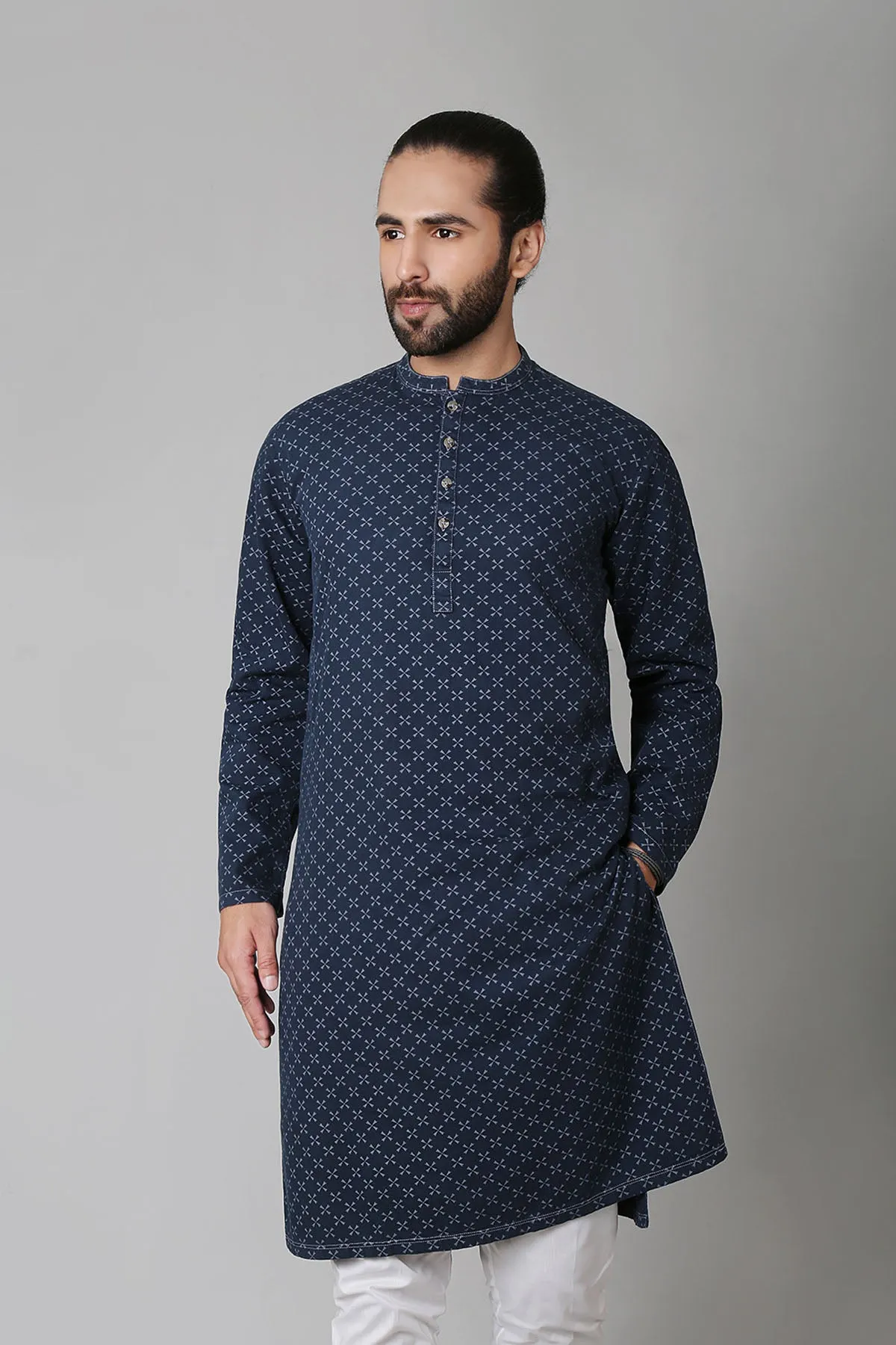 Printed Denim Kurta