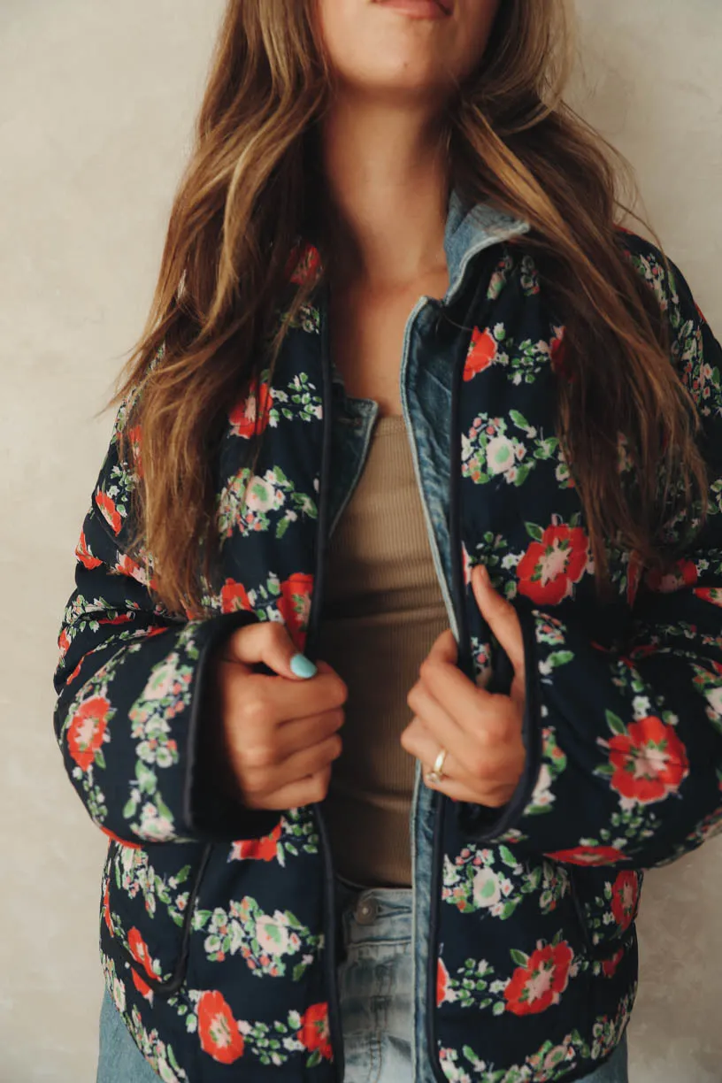 RAE: Penelope Quilted Jacket in Printed Dark Floral