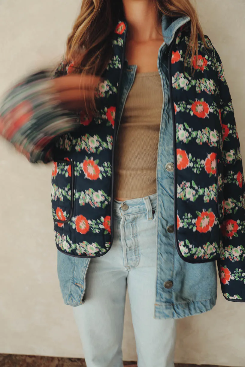 RAE: Penelope Quilted Jacket in Printed Dark Floral