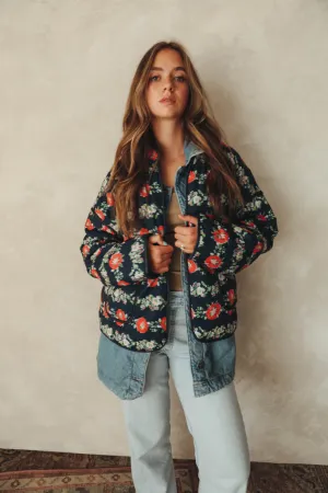 RAE: Penelope Quilted Jacket in Printed Dark Floral