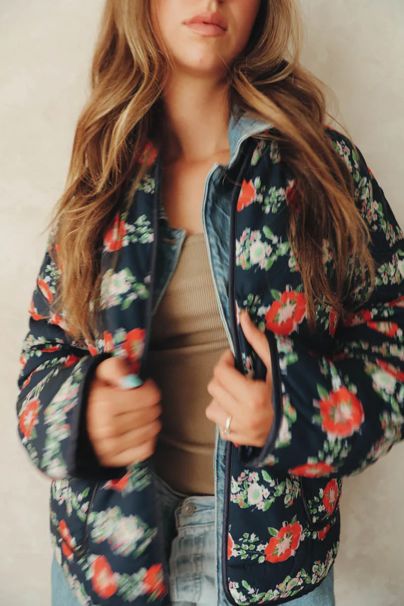 RAE: Penelope Quilted Jacket in Printed Dark Floral