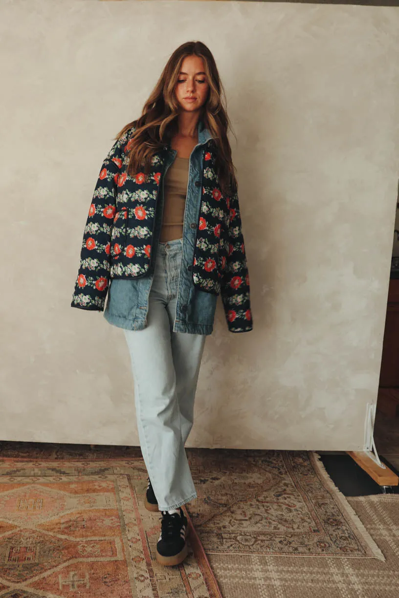 RAE: Penelope Quilted Jacket in Printed Dark Floral
