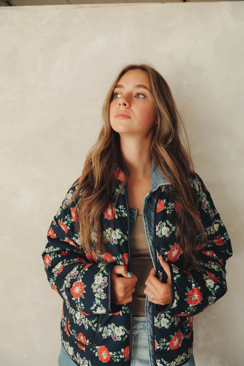 RAE: Penelope Quilted Jacket in Printed Dark Floral