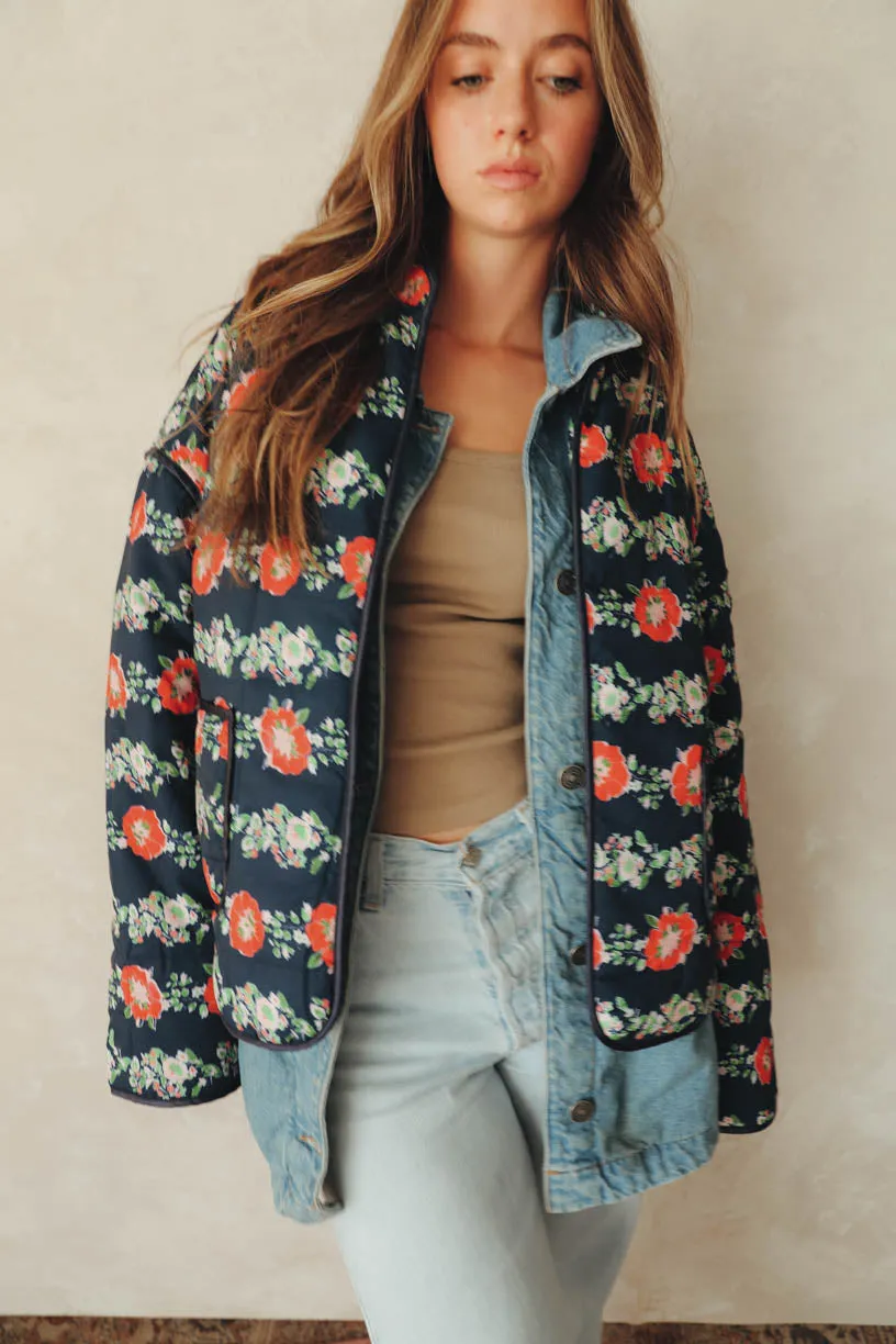 RAE: Penelope Quilted Jacket in Printed Dark Floral
