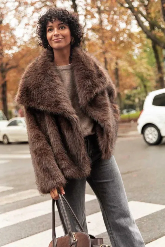 Retro Collar Long Sleeved Buttons Women's Faux Fur Coats Winter Thick Warm Solid Color Fury Jacket Female High Street Outerwear