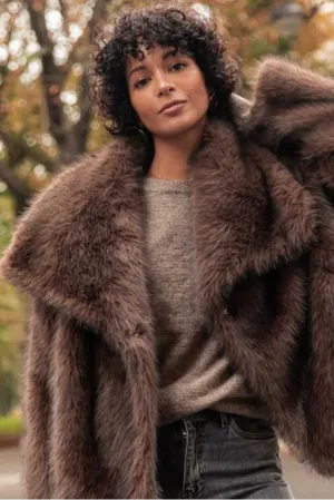 Retro Collar Long Sleeved Buttons Women's Faux Fur Coats Winter Thick Warm Solid Color Fury Jacket Female High Street Outerwear