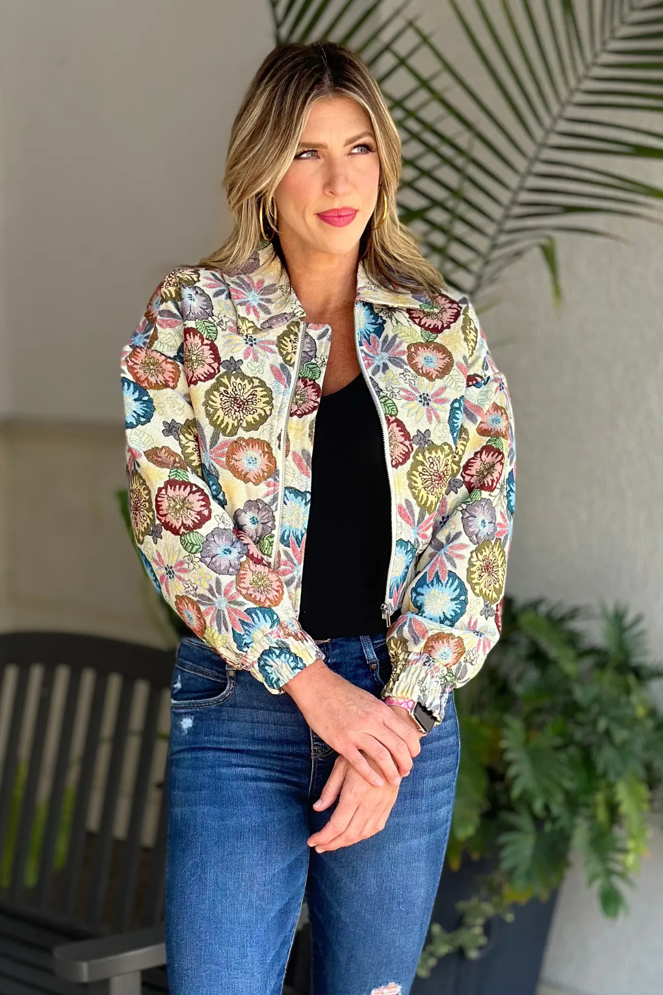Retro Floral Printed Long Sleeve Jacket