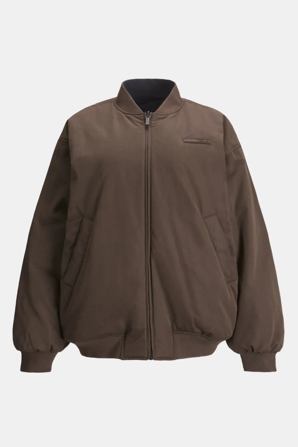 REVERSIBLE OVERSIZED BOMBER JACKET - BLACK AND ESPRESSO