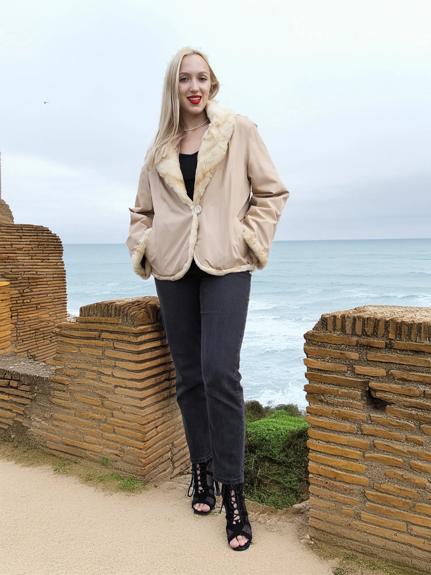 Reversible Versatile Sheared Mink Fur Jacket Coat S