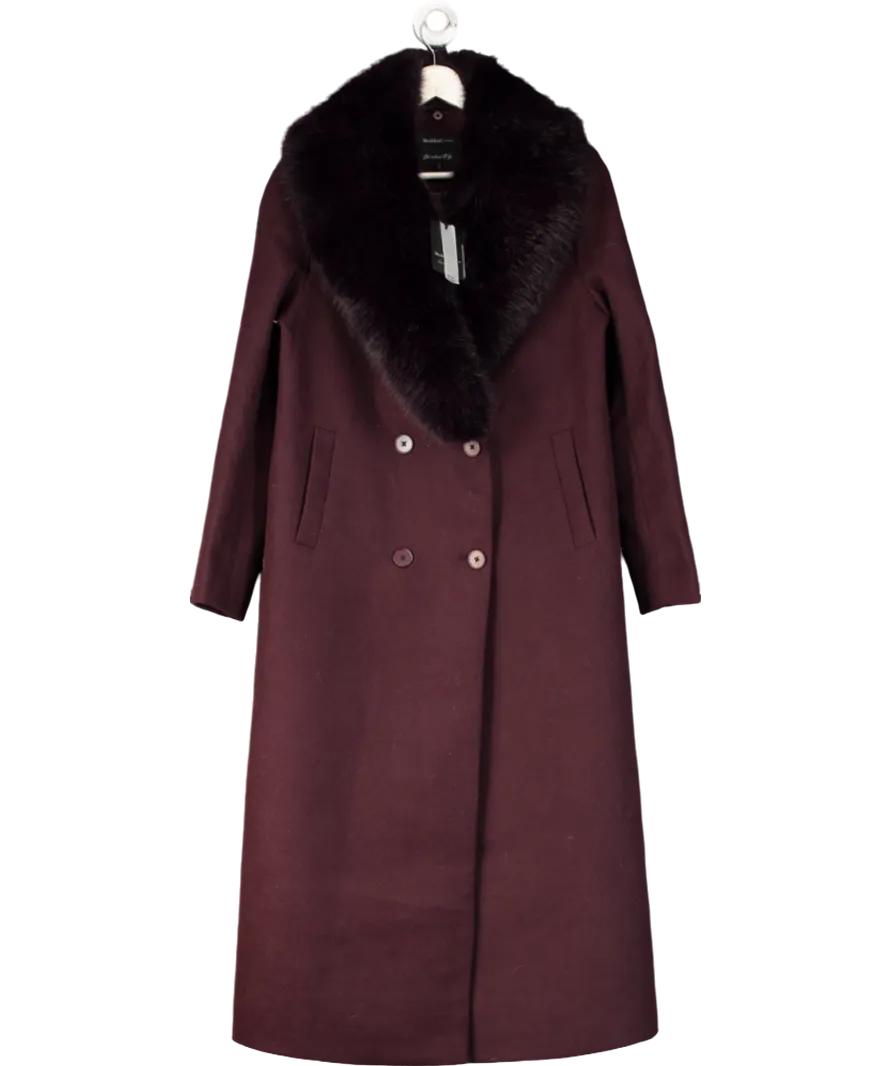 River Island Purple Faux Fur Collar Double Breasted Coat UK 8