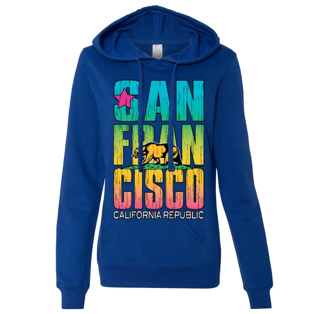 San Francisco California Neon Rainbow Ladies Lightweight Fitted Hoodie